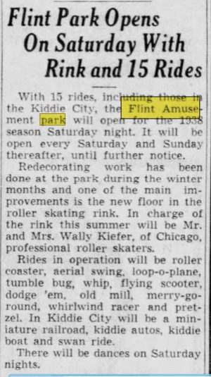 Flint Park (Flint Amusement Park) - Apr 20 1938 Article